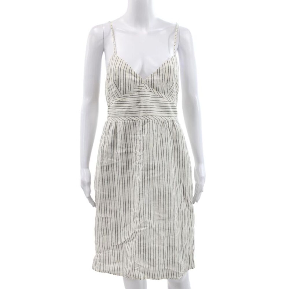 Theory Womens Sundress Ivory Linen V-Neck Striped Sleeveless Zip Size 4